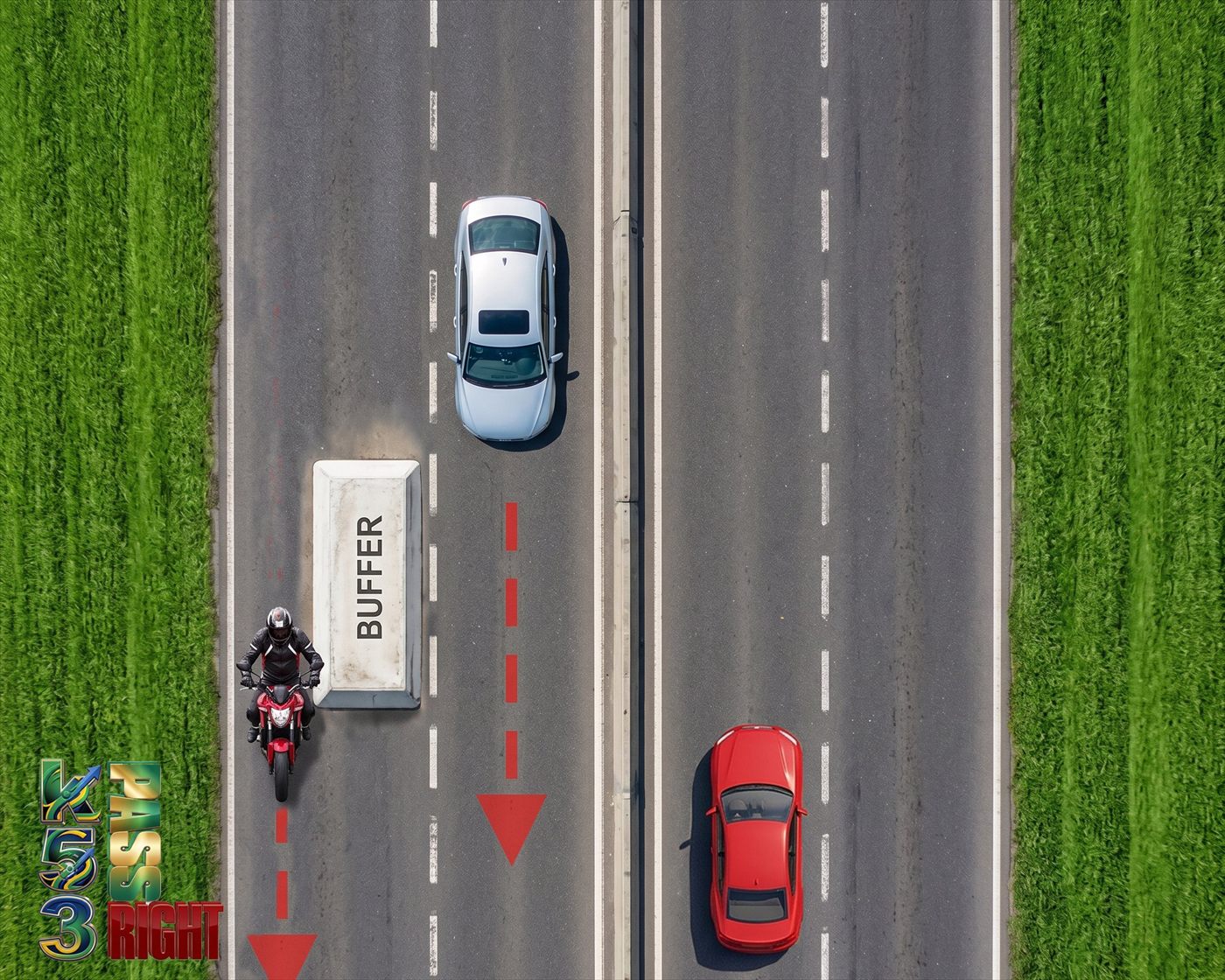 Motorcycle rider managing road surface hazards